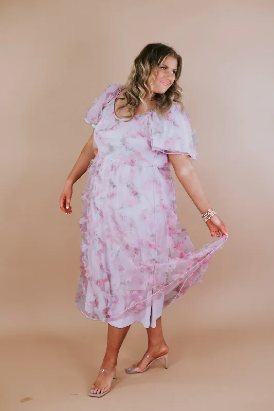 Floral Tulle Maxi Dress, Pink