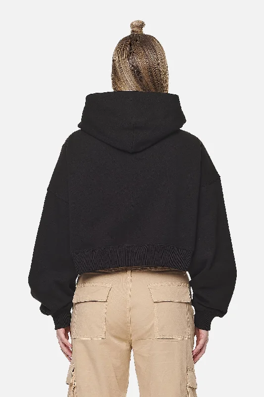 Marla Cropped Zip Hoodie Black White Gum