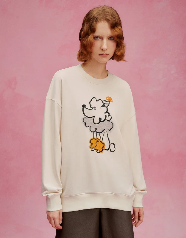 Poodle Printed Crew Neck Loose Sweatshirt