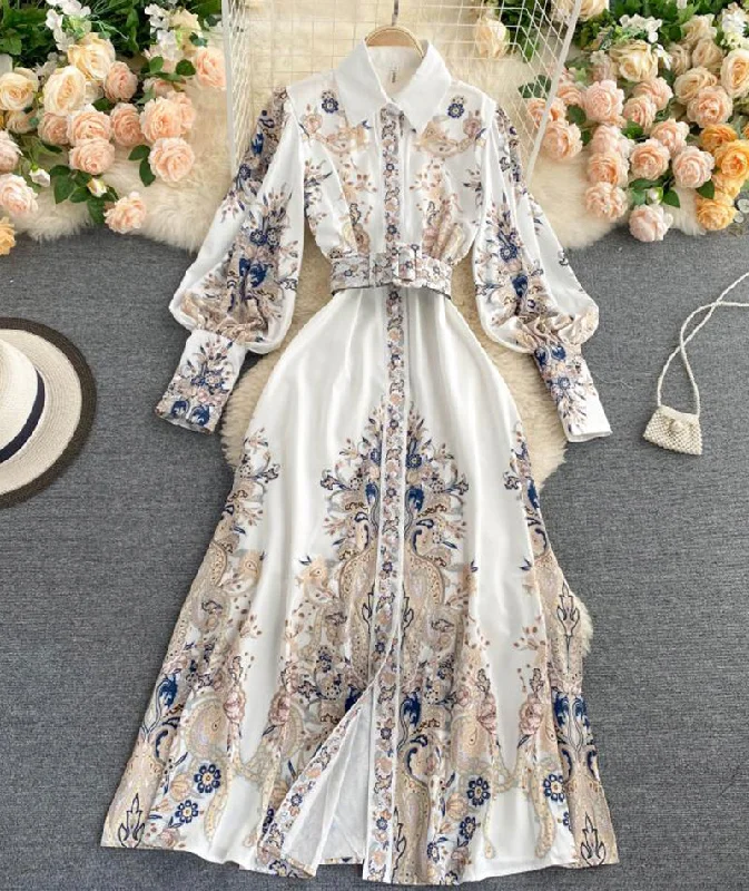 A line printed long dress women's dress  1017