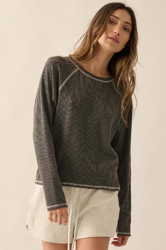 Easy Does It Raglan-Sleeve Rib-Knit Top