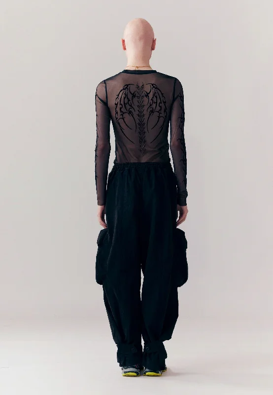 Wings Long Sleeve Mesh Top - Black