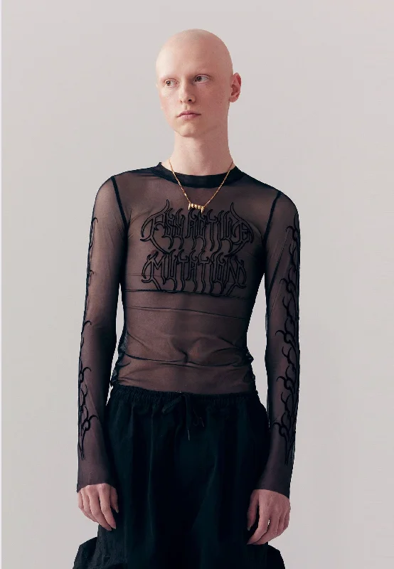 Wings Long Sleeve Mesh Top - Black