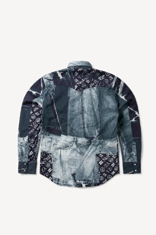 Aries Arise Patchwork Western Shirt - Blue