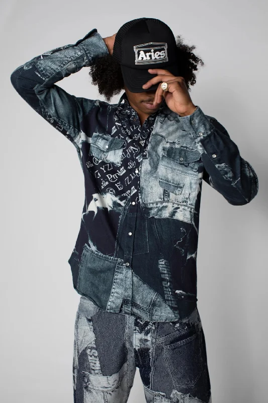 Aries Arise Patchwork Western Shirt - Blue