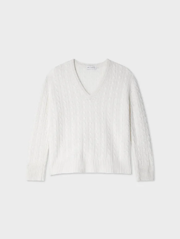 Cashmere Featherweight Cable Neck Soft White