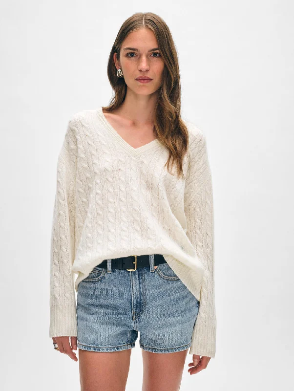 Cashmere Featherweight Cable Neck Soft White