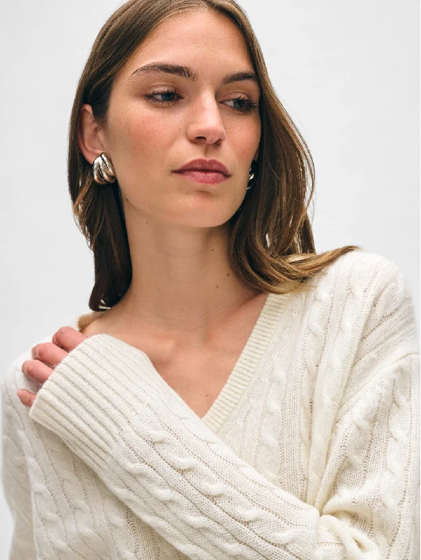 Cashmere Featherweight Cable Neck Soft White