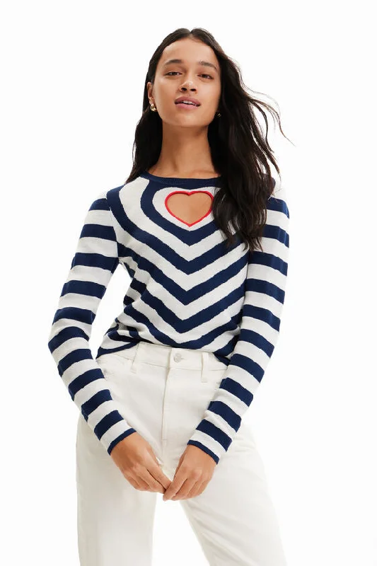 Desigual navy and white striped heart cut-out pullover