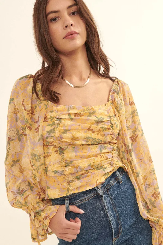 Heart of Gold Ruffled Floral Chiffon Blouse