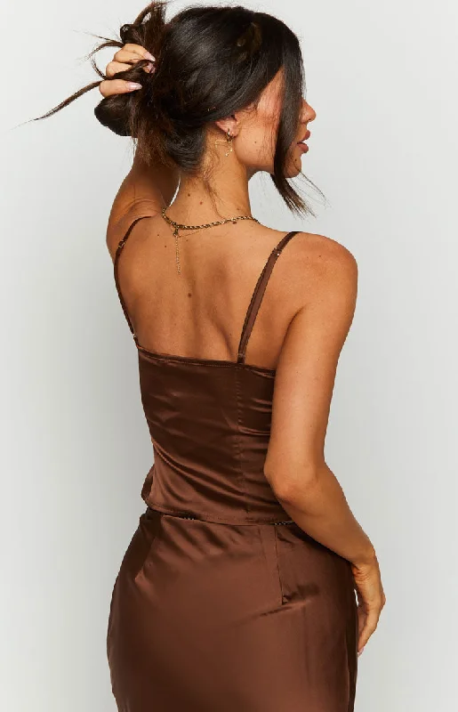 Khloe Brown Satin Cami Top