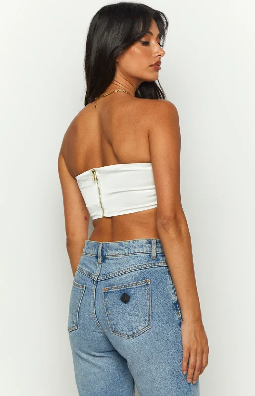 Kylen White Strapless Bandeau Crop