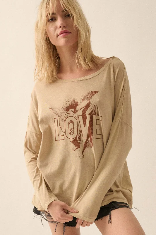 Love Cupid Vintage-Wash Long-Sleeve Graphic Tee