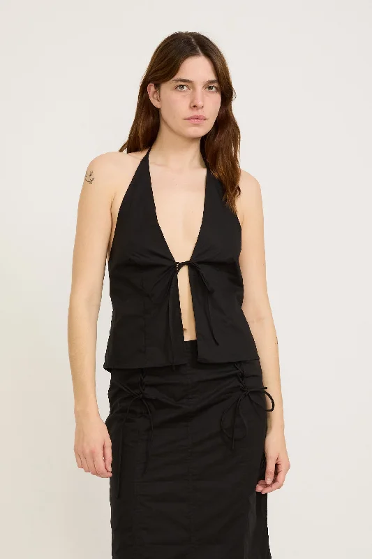 Open Halter Top Black