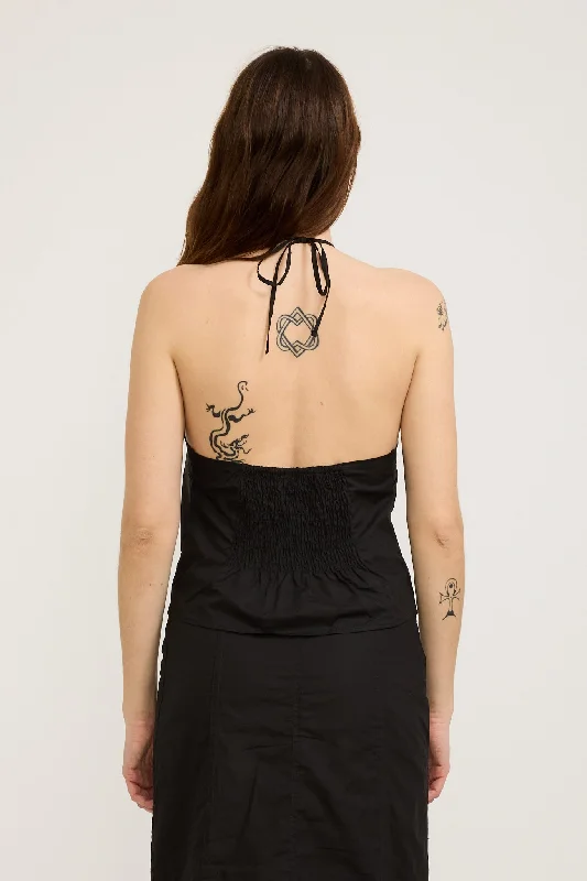 Open Halter Top Black