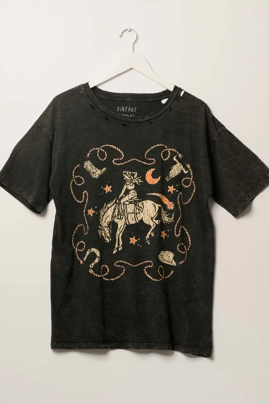 Rodeo Cowgirl Distressed Oversize Graphic Tee