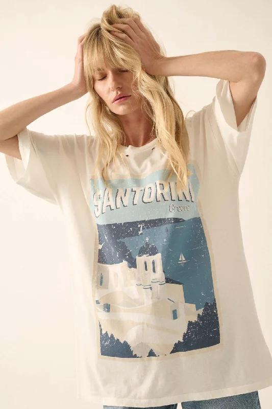 Santorini Travel Poster Distressed Graphic Tee