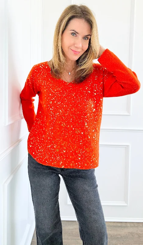 Shimmer Speckled Italian Pullover- Orange