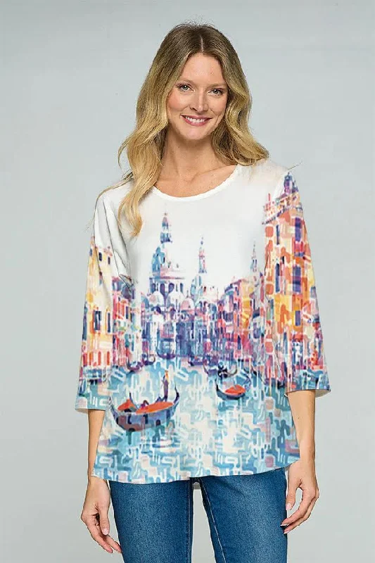 Shirt 3/4 Sleeve Multi Color White Paris Honey v3140 1050