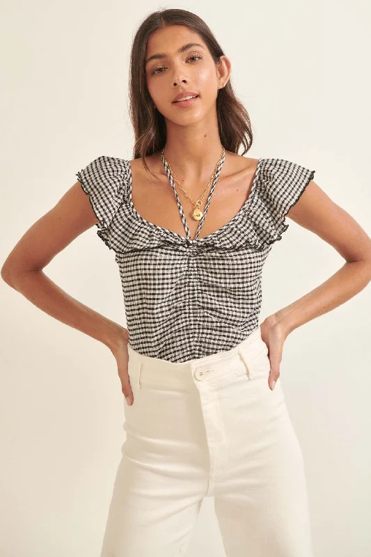 Sunlit Memories Striped Ruffle Halter Bodysuit