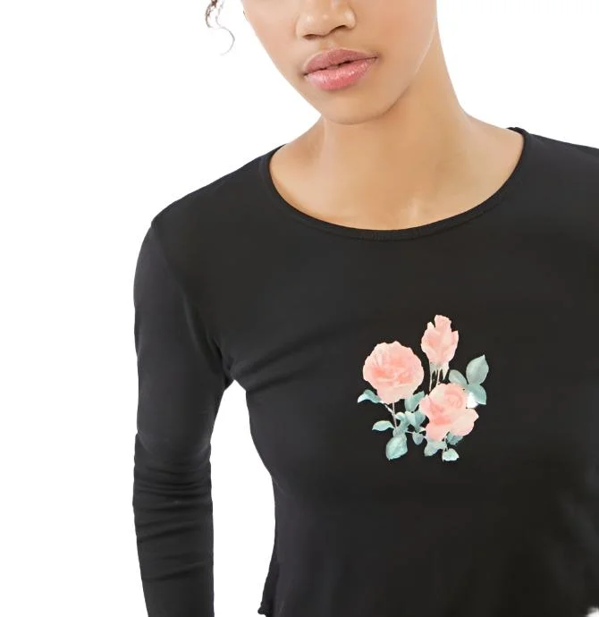 Last Chance! TMD Black Floral Long Sleeve Crop