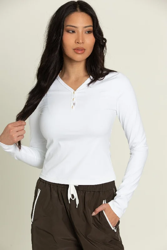 White Long Sleeve Button Top