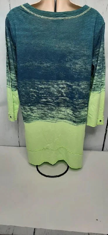 Top Pullover 3/4 Sleeve Lime&Denim Roll Neck-Women's-1123