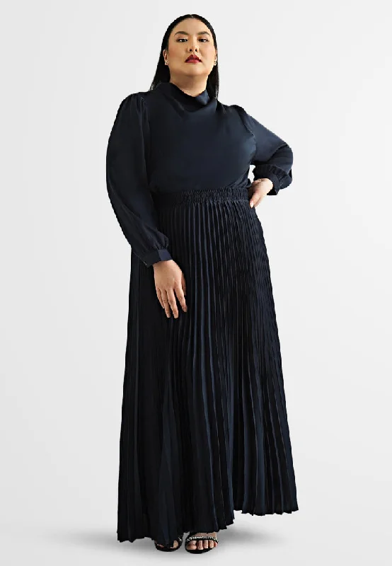 Alani Satin Pleated Flare Skirt