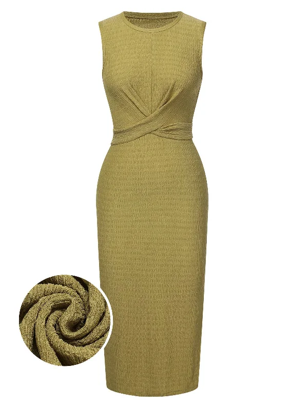 Green 1960s Textured Twist Tie Sleeveless Dress