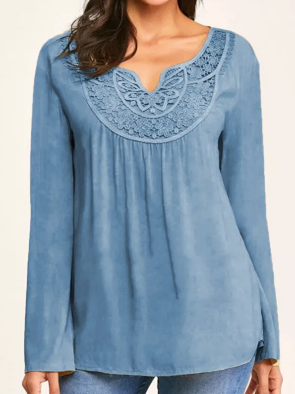 Loose Casual Lace Panel Long Sleeve Top