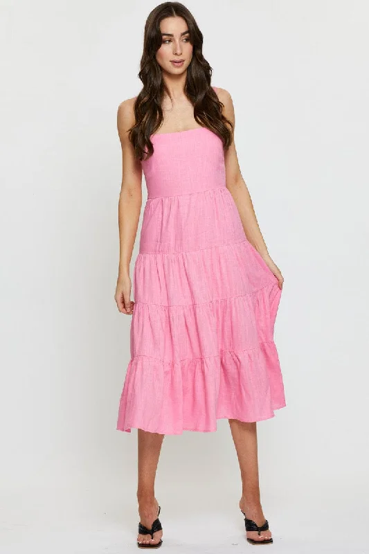 Pink Tiered Dress Midi