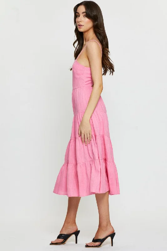 Pink Tiered Dress Midi