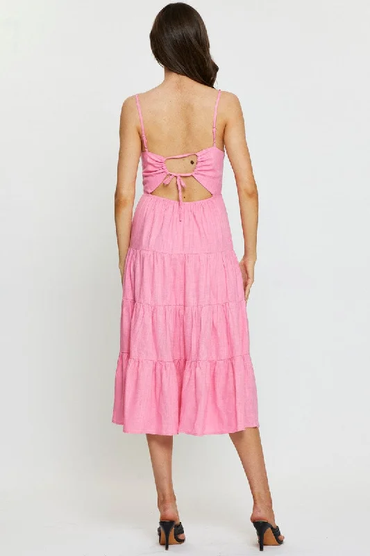 Pink Tiered Dress Midi