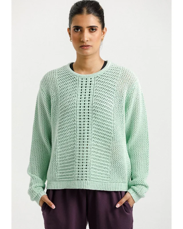 Rose Road Crochet Crop Long Sleeve Tee - Seafoam