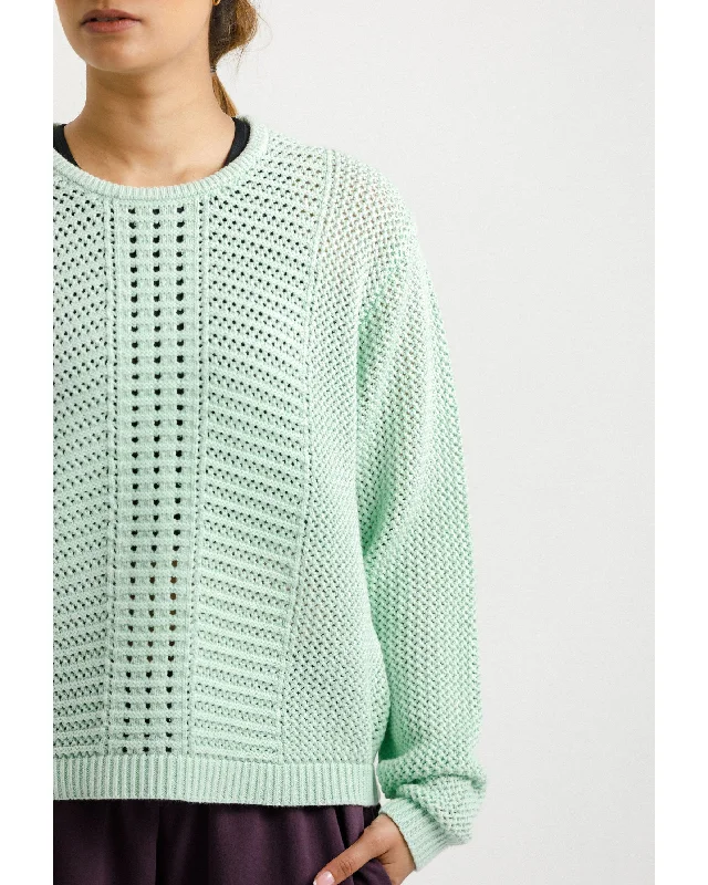 Rose Road Crochet Crop Long Sleeve Tee - Seafoam