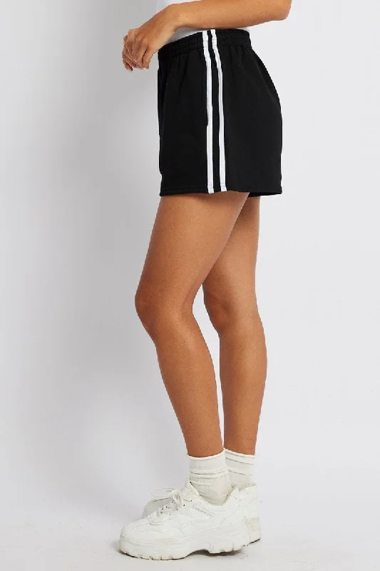 Black Track Shorts High Rise Elastic Waist