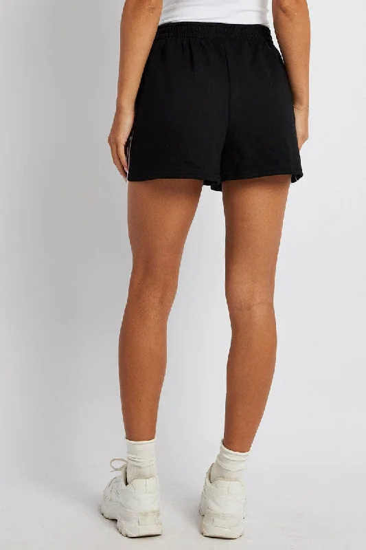 Black Track Shorts High Rise Elastic Waist