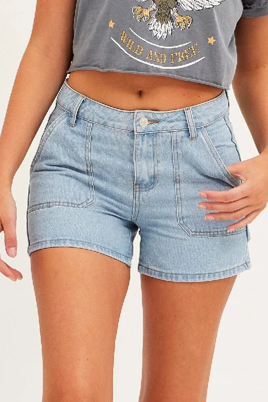 Blue Relaxed Denim Shorts High Rise