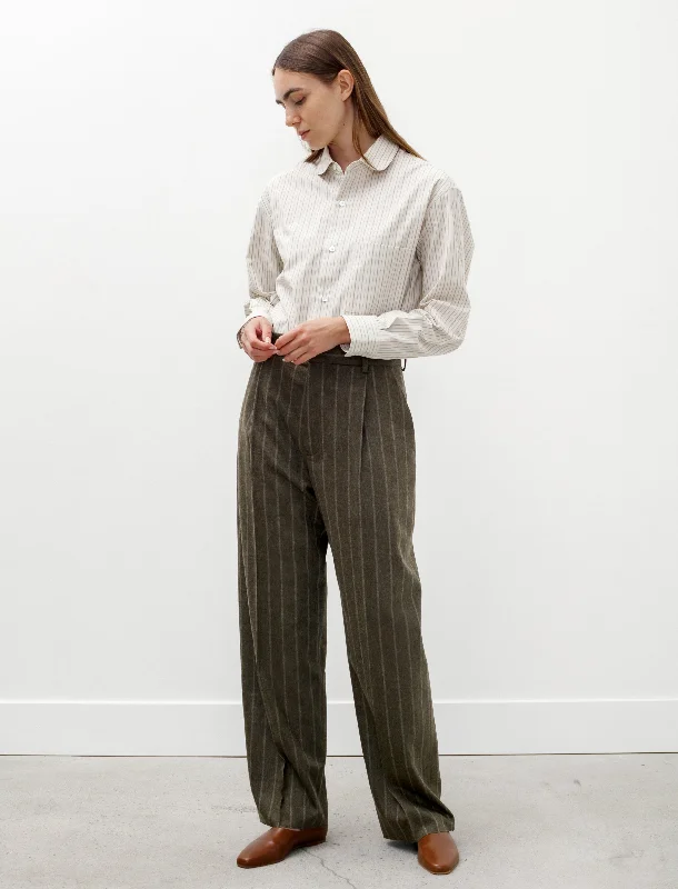 Pleated Large Trousers Khaki/White