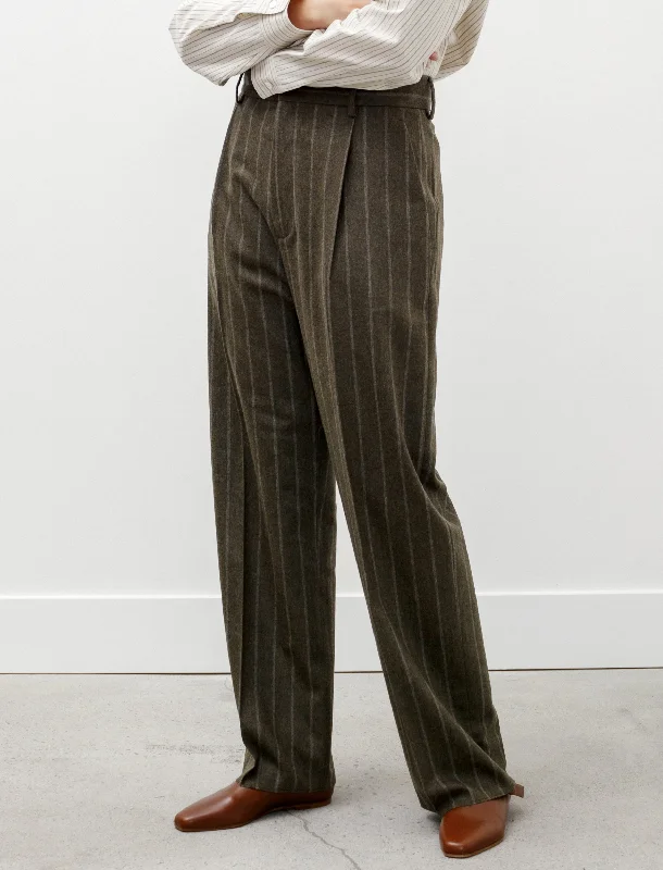 Pleated Large Trousers Khaki/White