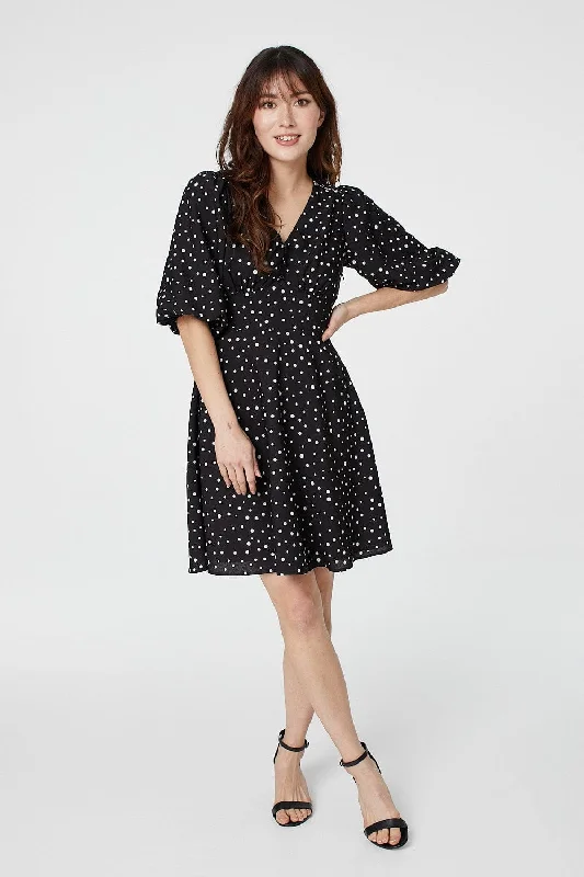 Polka Dot 1/2 Sleeve Skater Dress