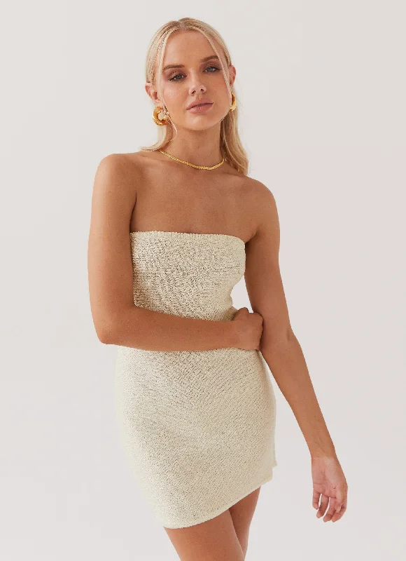 Dance The Night Tube Knit Mini Dress - Pearl Shimmer