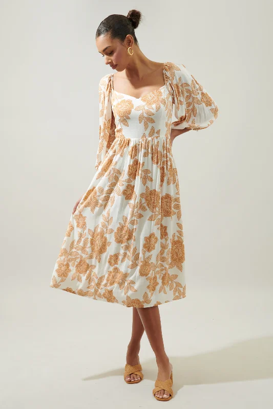 Essenna Floral Granger Puff Sleeve Midi Dress