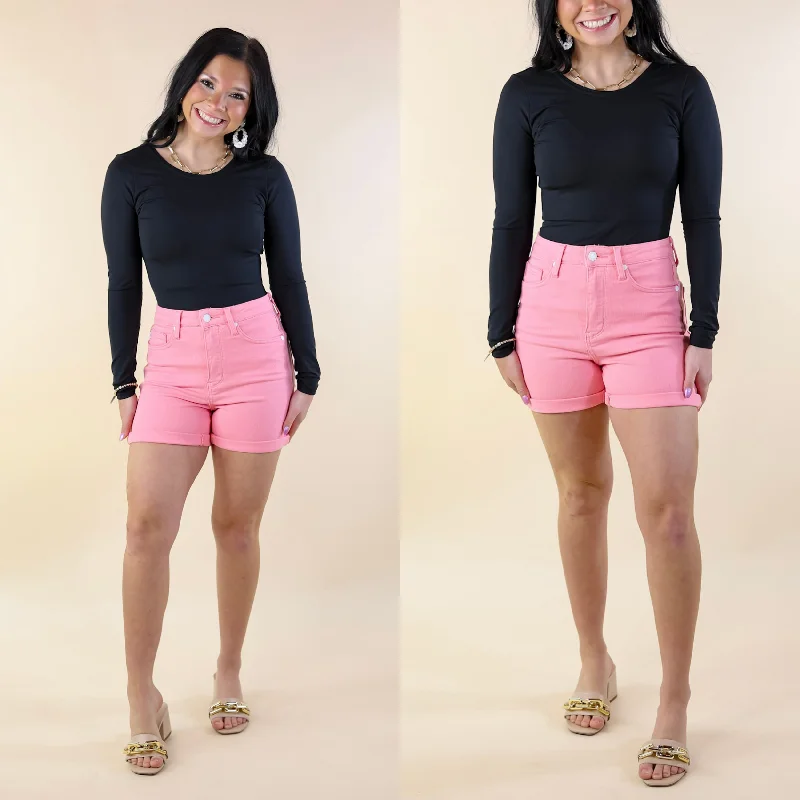 Judy Blue | Summer Break Garment Dyed Cuffed Shorts in Light Pink Wash