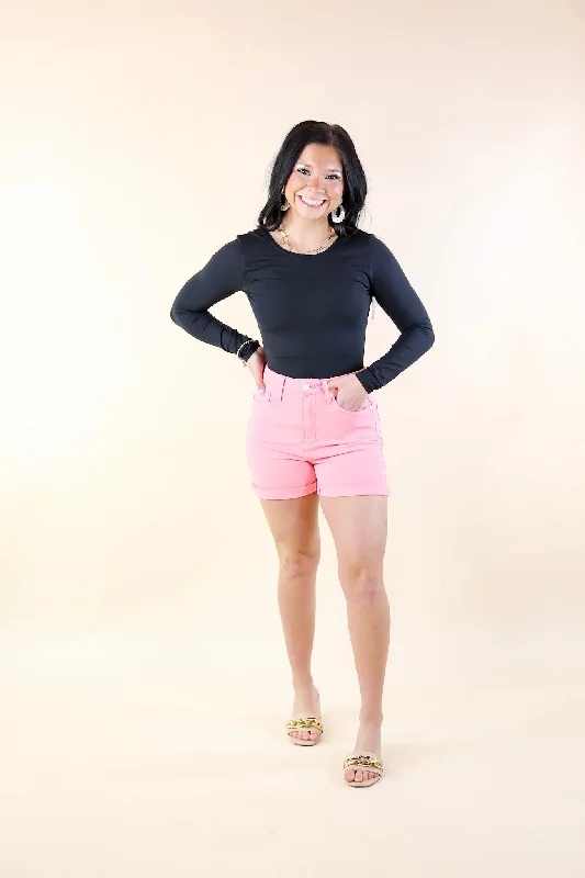 Judy Blue | Summer Break Garment Dyed Cuffed Shorts in Light Pink Wash