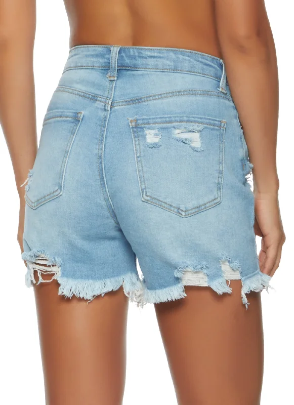 WAX Distressed High Waist Shorts