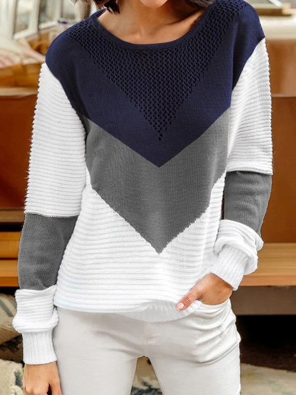 Loose Round Neck Casual Stitching Sweater