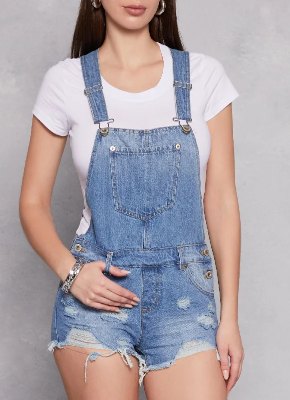 Highway Distressed Frayed Denim Shortalls