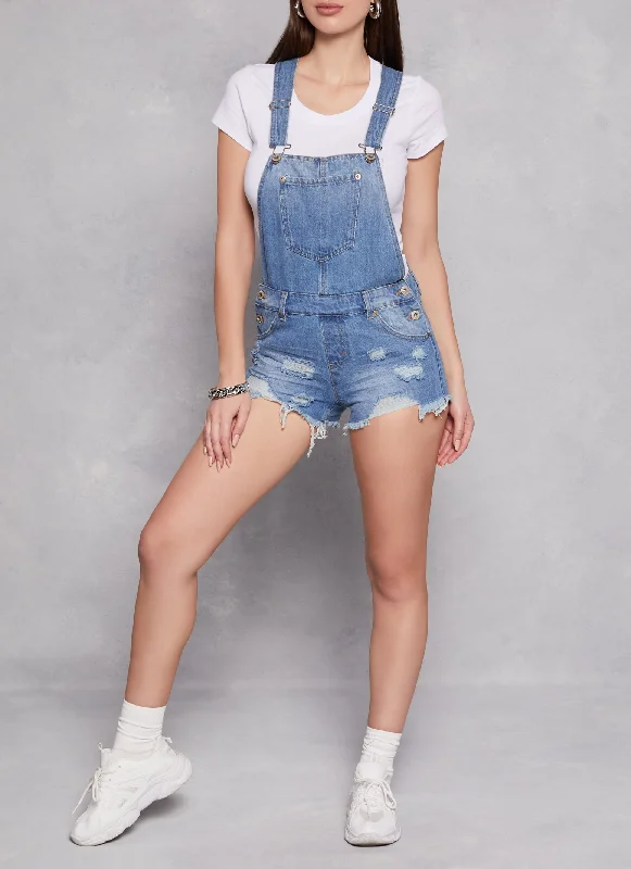 Highway Distressed Frayed Denim Shortalls