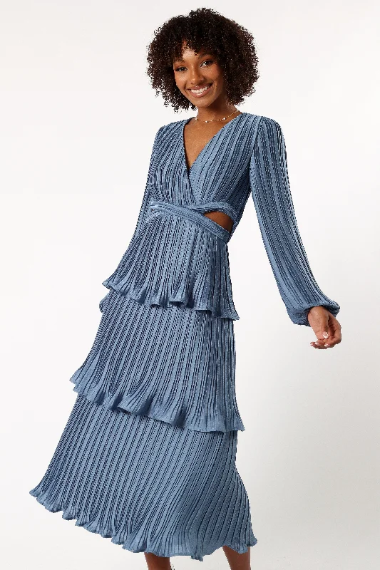 Pippa Long Sleeve Midi Dress - Blue